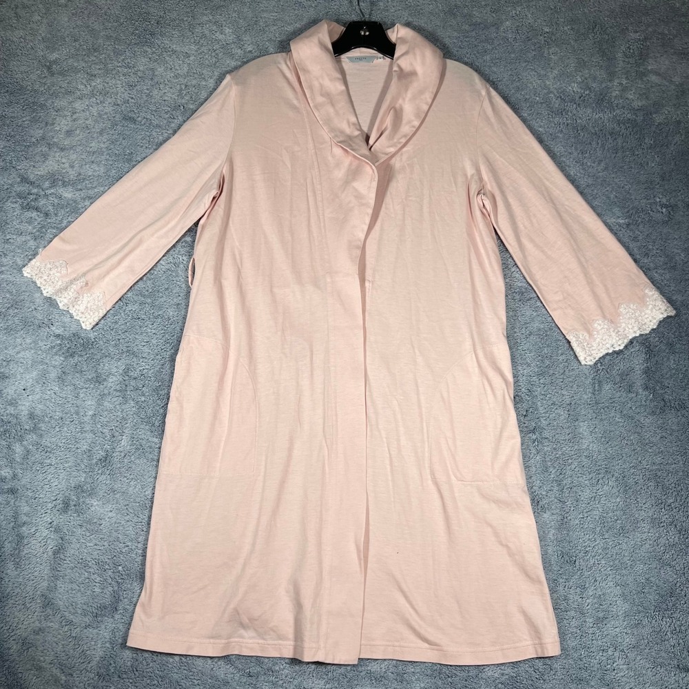 Frette 1860 Pink 100% Cotton Lace Trim Shawl Collar‎ Robe Womens S Luxe Lounge